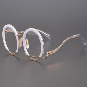 Monturas de gafas de sol de moda Marco de anteojos ópticos de titanio puro hecho a mano japonés Mujeres Retro Gafas redondas Miopía recetada de calidad superior