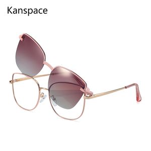 Lunettes de soleil mode Cadres Kanspace 2 en 1 Clip magnétique sur lunettes de soleil polarisées femmes myopie optique oeil de chat lunettes vintage en métal lunettes de mode 95816 230825