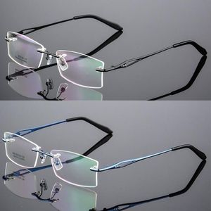 Mode Zonnebril Frames Luxe Diamant Gezet Randloze Lenzenvloeistof Bijziendheid Rx Staat Geheugen Titanium Bril Spectacles224v
