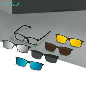 Lunettes de soleil de mode Cadres Hommes Femmes Full Rim TR90 Lunettes de soleil rectangulaires Polarisées Clip sur Sun Shades Lunettes de conduite pour lentilles de prescription 231215