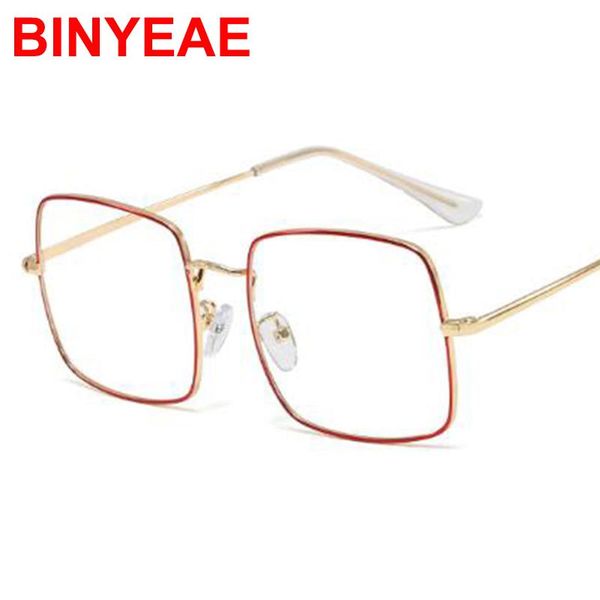 Mode lunettes de soleil cadres métal rouge carré lunettes cadre lunettes 2021 lentille claire sans Prescription Vintage lunettes femmes hommes