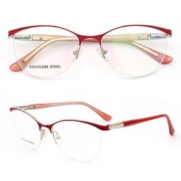 Lunettes de soleil de mode Cadres Rétro Femmes Lunettes Optiques Cadre pour Femmes Cat Eye Lunettes Cadre Prescription Lunettes En Métal Rouge Tortue Demi Jante Lunettes 230830