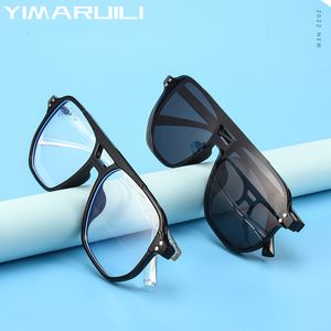 Cadres de lunettes de soleil de mode YIMARUILI bloquant les lunettes de lumière bleue optique Prescription pince magnétique lunettes de soleil double faisceau lunettes rétro pour Vision 82102 230923