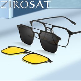 Mode zonnebrilmonturen ZIROSAT 9910 Gepolariseerde zonnebril Heren Dames Magnetische clip-on bril Optische brillen op sterkte Brillen Frames Brillen 230923