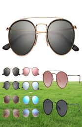 mode zonnebrillen rond dubbele brugmodel echte topkwaliteit dames heren zonnebril met blk of bruin leren hoes en retail p6486342