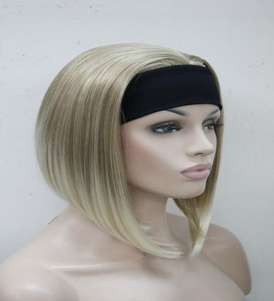 Fashion Super Lindo Short Short Straight Blonde Mixed 34 Wig con diadema 7562007