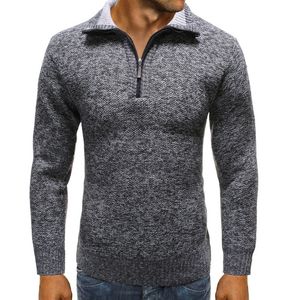 Moda- suéter chaqueta de hombre suéteres de color sólido prendas de punto abrigo de suéter cálido casual 1/4 cremallera cuello alto jerseys ropa de hombre