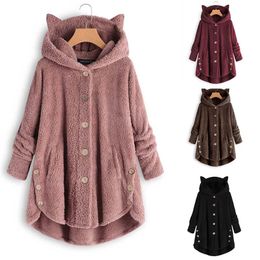 Mode truien katoren button-up hoodie voor vrouwen meisje winter warme pluche sweatshirt trui jas jas met lange mouw hoodies jassen bovenkleding