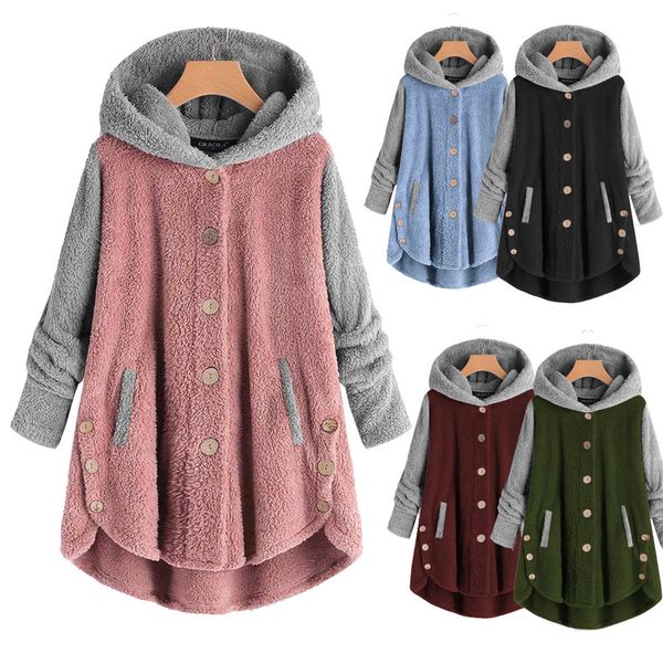 Pulls à la mode Oreilles de chat boutonné imprimé léopard à capuche pour femme fille hiver chaud en peluche sweat pull veste manteau sweats à capuche manteaux vêtements d'extérieur