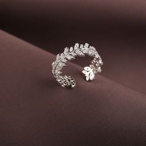 Mode doux belle brillant cristal femmes coréen 2021 élégant creux fines feuilles modélisation réglable anneaux bijoux