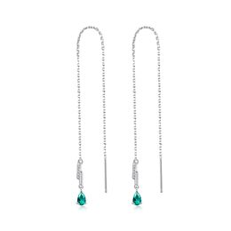 Fashion Sweet Tassel glanzende edelsteen S925 Silver Dange oorbellen Dames Sieraden Luxe High-End Synthetische Saffier Emerald Long Earrings accessoires