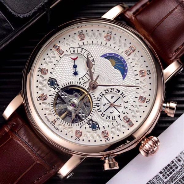 Fashion Swiss Watch Leather Tourbillon Watch Automatic Men de bracelet Men de bracelet Mentes en acier mécanique Relogie Masculino Clock293S