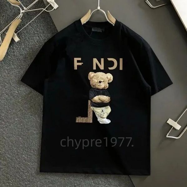 Camiseta de moda Bear Alphabet estampado Camiseta de algodón de algodón puro Camiseta Camiseta de manga corta Hombres y mujeres Fabricación suelta