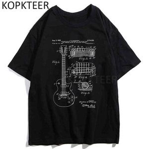 Mode T-shirts Gibson Les Paul Guitar Patent Print Grappige T-shirt Streetwear Harajuku Mannen Dames Korte Mouw Katoenen Tops Tees Y220208