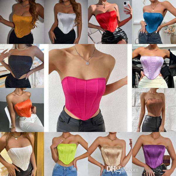 Mode débardeur femmes Sexy fête Clubwear dos nu gilets 2024 nouveau visage brillant soutien-gorge sans bretelles hauts couleur unie collants gilet tenues