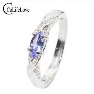 Mode tanzanite zilveren ring 3 mm * 6 mm natuurlijke vs tanzanite ring voor meisje solide 925 zilveren tanzanite verlovingsring voor dame