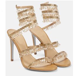 Fashion gland Crystal Chaussures Rignestone Sexy Night Club Banquet Party Twining Stiletto Womens Sandals 240229