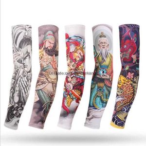 Calentadores de brazo de tatuaje de moda Protección solar grande Anti UV Skull Funny Devil Ice Silk Cooling Arms mangas Ciclismo Caza Senderismo Traveling Cuff hand cover para hombres mujeres