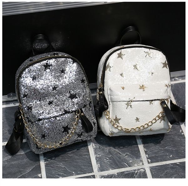 Moda Adolescente Mochila Niños Mochilas escolares Lentejuelas de dibujos animados Estrellas Hombros Bolsas Niñas Viajes Bolsas de ocio Regalos de Navidad para niños