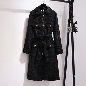 Mode- Tempérament Mince Long Tweed Trench-Coat Grande Taille 6XL Coupe-Vent Femme Printemps Automne Manteaux Manteaux Noirs N1168