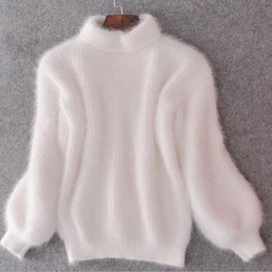 Fashion-Ter Cashmere Turtleneck Pullover Mohair Dames Truien en Pullovers Mink Warm Dikke Losse Lantaarn Mouw Pullover Y18102001