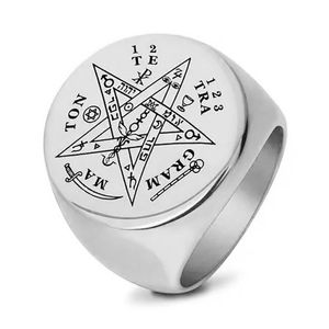 Mode Tetragrammaton Viking Rings voor man Wahyeh Magical Gezegend pentagram van Solomon Amulet Roestvrij stalen punk mannelijke ring
