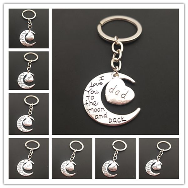 Mode le membre de la famille lune lettres porte-clés papa maman soeur frère porte-clés pendentif famille cadeau