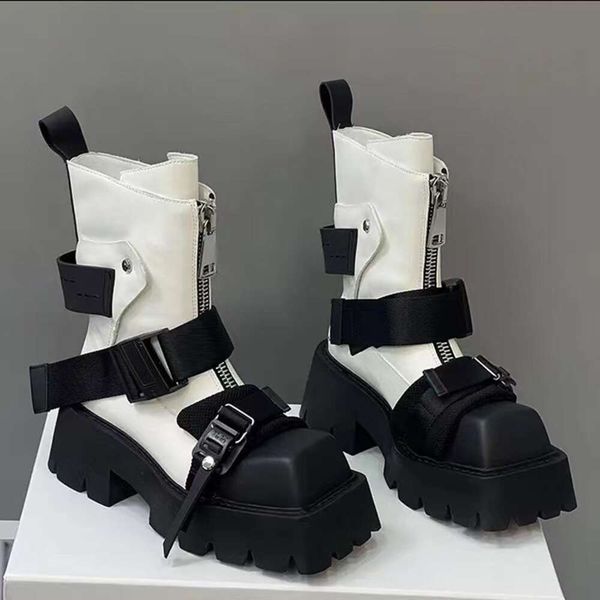 Botas Martin de suela gruesa a la moda para mujer, botas de diseño de nicho con tacones altos de retales, botas de moto punk Y2K, zapatos de mujer