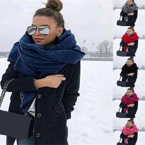 Bufanda gruesa y cálida a la moda para mujer, bufanda negra de Cachemira de imitación de Color puro para mujer, chal de invierno para aumentar