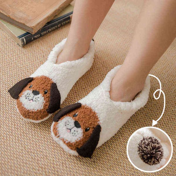 Mode épaissir peluche hiver sommeil chaussettes pantoufles animaux imprime chaussettes de sol pantoufles femme léger chaussettes mignonnes pantoufles H1115