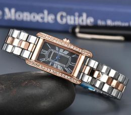 Mode mince longueur forme petit cadran simple montre entièrement en acier inoxydable série de réservoirs romains horloge tous les amateurs de mouvement à quartz du crime diamants bague montres cadeaux