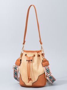 Bolso de cubo de tendencia a la moda, bandolera de un solo hombro de cuero, bolso trenzado Retro, bolso de paja portátil para mujer, bolso de playa 2024