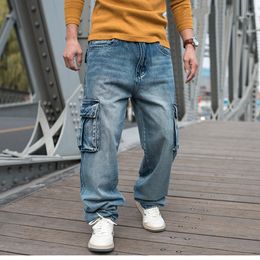 Mode TIDE BROEKERS HIP HOP Oversized Wide-Leg Jeans Mannen Losse Skate Denim Broek Baggy Pockets Plus Size Light Blue Main Codlething Bottoms