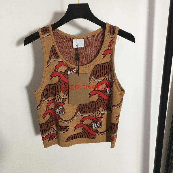 Mode tigre réservoirs gilets pour femmes Camis classique broderie hauts en tricot haute élasticité marque gilet hauts t-shirt