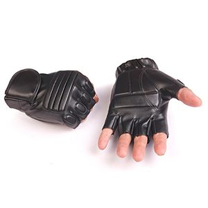 Moda-Tiempo limitado Muñeca sólida Eldiven Guantes de invierno Guantes de ciclismo de conducción de motocicleta sin dedos de cuero de pu para hombres