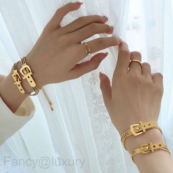 Bracelet en titane et acier plaqué or 18 carats pour femme, montre avec boucle de ceinture, chaîne à trois couches, bijoux