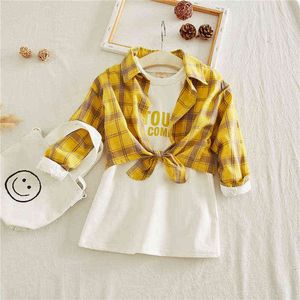 Mode Peuter Meisjes Kleding Set Plaid Bouse Shirtvlieger Jurk Voor Kinderen Herfst Kleding Outfits Nieuwe Collectie Kleding G220310