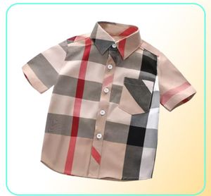 Mode Peuter Kids Jongen Zomer Korte Mouw Geruite Shirt Designer Button Shirt Tops Kleding 28 Y358S7471816