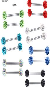 Mode Tongring Roestvrij stalen tepel Barbell Crystal Ear Bar Tragus Earring Body Piercing sieraden Mix 10 Colors2490076