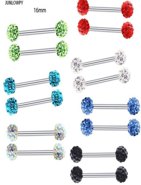 Mode langue anneau en acier inoxydable mamelon Barbell cristal oreille barre Tragus boucle d'oreille corps Piercing bijoux mélange 10 couleurs 4161265