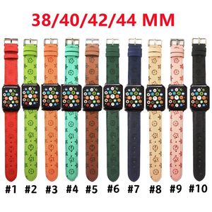 Bracelets de montre de créateurs de mode pour Apple Watch Band 42mm 38mm 40mm 44mm Designs de luxe bracelets de montre iwatch7 6 5 4 3 2 1 se PU Cuir Marque Fleurs classique