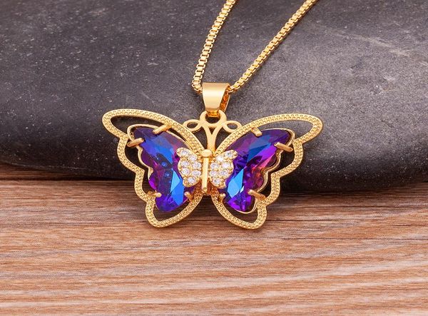 Fashion Top Quality Crystal Zircon 10 Colon Couleurs Pendeur papillon pour les femmes Glamour Collier d'animaux coloré coloré 7607336