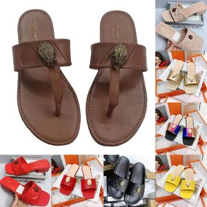 Fashion Top Quality Falfskin Sandales Famous Designer Femmes Kurt Chaussures Lady Og Oriaginal Flat Bottom Slides Og Oriaginal Beach Rubber Rubber Soft-on Slater-On