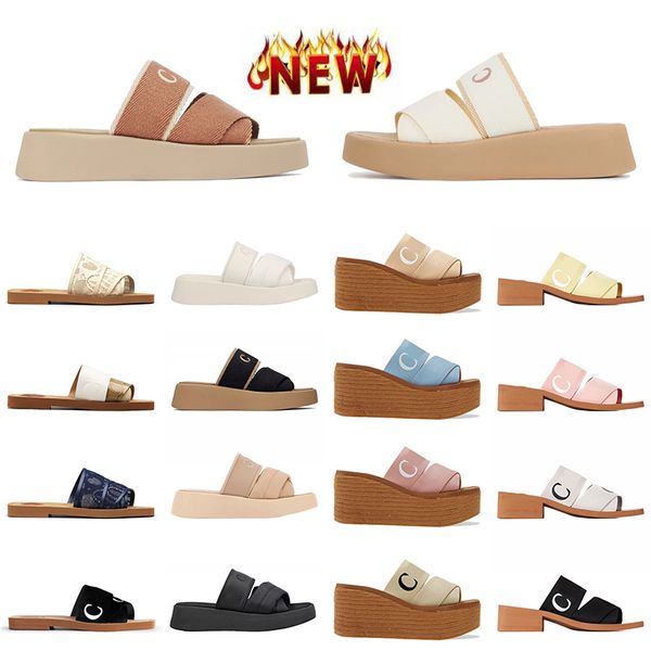 Fashion Top Quality Toile broderie Woody Designer Sandals Luxury Womens Flat Square Softs Bage Moule High Heels Platform White Black Black Pinks Sandale