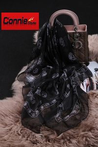 Fashion- Top Quality Classic European Designer Womens Skull Print Foulard en soie élégant Ladies Wrap