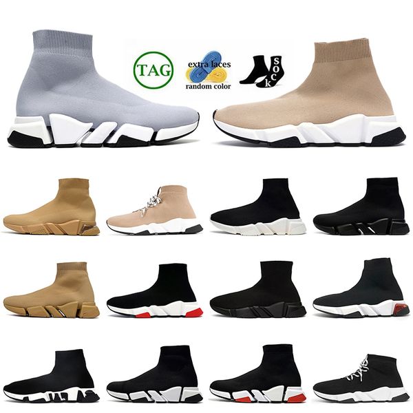 Mode Top Qualité Vitesses 2.0 Femmes Hommes Designer Chaussettes Casual Chaussures Baskets En Caoutchouc Bas Baskets Plateforme Tricot OG Mocassins Rouge Blanc Noir Coureurs