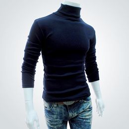 Fashion-Tops Fall Slim Sweaters Warm Herfst Turtleneck Sweaters Black Pullovers Kleding voor Man Katoen Gebreide Trui Mannelijke truien