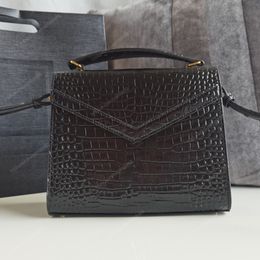 Mode Totes aktetas messenger bag vintage tas van hoge kwaliteit 20CM Koeienhuid krokodillenpatroon dame designer tas Kleine zwarte luxe tas Geschenkdoos verpakking hasp flap