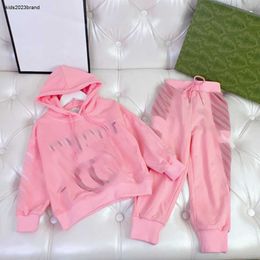 Chándales de moda, conjunto con capucha rosa encantador para niños, talla 100-150 CM, 2 uds., jersey con capucha con cordones y pantalones de retazos Oct05
