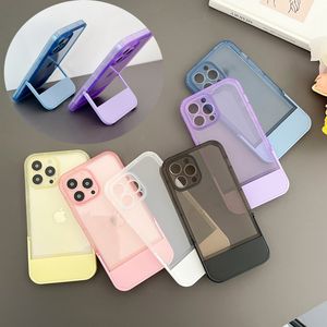 Étuis en TPU souples transparents de couleur bonbon, antichocs et invisibles, avec support de support, pour iPhone 15 14 13 12 11 Pro XS Max XR X 7 8 Plus